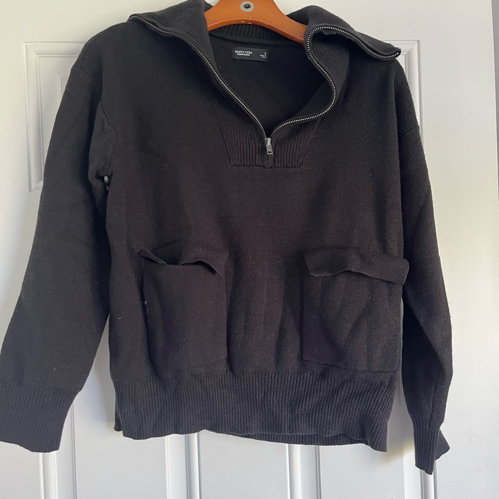 Simply Vera Vera Wang Women's Black Zip-Up Sweater